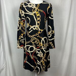 Jude Connally Black Chain Puff Long Sleeve Midi Dress